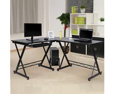 Songmics Scrivania per Scrivania Ufficio Computer Scaffale Ripiani Computer Desk Ripiano Tastiera Tavolo per Computer, 150 x 138 x 75 cm, Nero, LCD402B