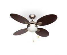 Klarstein Valderama Ventilatore da Soffitto con Lampade integrate (4 pale, 42", 60 Watt, Luci da 2 x 43 W, 3 velocità, due direzioni di rotazione freddo/caldo) Palissandro