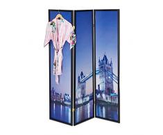 Relaxdays Paravento, Legno, Plastica, 3 Ante, London Tower Bridge, Pannello Divisorio per Interni, HL179x132cm, Colorato