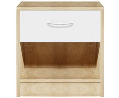 BAKAJI Comodino Semplice Bianco Mobile con Cassetto e Ripiano Inferiore Robusto Resistente Design Moderno Minimal Camera da Letto Soggiorno Casa Ufficio Versatile Multiuso Spazioso (Quercia e Bianco)