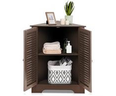 GYMAX Armadio Angolare con Doppie Ante a Persiana e Ripiano Regolabile, Organizer per Cucina Salone Camera da Letto (MARRONE)