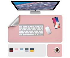 Sottomano Scrivania Ufficio, XL Tappetino Scrivania Impermeabile, 80 x 40cm + 20 x 28cm Sottomano da Ufficio, Accessori Scrivania Ufficio, Similpelle PU Copri Scrivania, Doppia Facciata(Rosa/Siliver)
