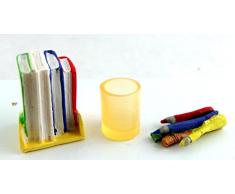 Melody Jane Miniatura per Casa delle Bambole Moderno Ufficio Scuola Scrivania Accessorio Set Libri Matita Pentola