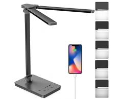 JOIENDY Lampada da Scrivania LED, Lampada da Tavolo Con Touch Control Pieghevole, Funzione Timer e Luce Calda, 5 modalità di colore lampada led ricaricabile per cameretta ufficio nero