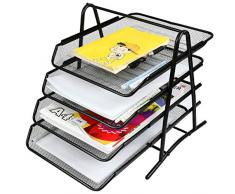 YOTINO 4 Cassettiera Organizzatore per vassoi per lettere, Vassoio per documenti in metallo Organizzazione per ufficio Vassoio per scrivania per documenti A4 (nero)