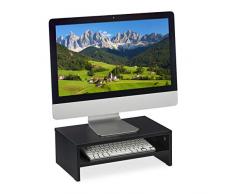 Relaxdays Supporto per Monitor, Alza Schermo con Scomparto, Accessorio da Ufficio, Mobiletto per la Scrivania, Nero, 1 pz