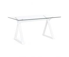Yellow shop - Scrivania ufficio studio in vetro temperato 10 mm L150 x P90 x H75 struttura in acciaio Bianco o Nero JOB (Bianco)