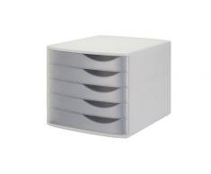 Jalema - Cassettiera da scrivania con 5 cassetti chiusi, in plastica effetto seta, colore: grigio chiaro/bianco