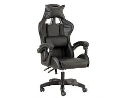 Baroni Home Sedia da Gaming, Sedia Ufficio Ergonomica con Schienale Regolabile, Poggiatesta e Supporto Lombare Nero