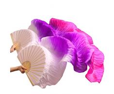 YI NA SHENG WU Danza del ventre Puntelli fatti a mano Ventilatori di seta 1 Pc Left Hand + 1 Pc Ventilatori destro destro + bianco + viola (180X90cm)