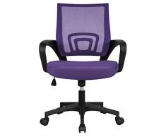 Yaheetech Sedia da Ufficio Scrivania Ergonomica a Rotelle Girevole Reclinabile Imbottita in Rete Traspirante con Braccioli Altezza Regolabile Viola