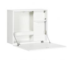 homcom Scrivania a Muro Pieghevole e Salvaspazio con Ripiani, per Studio, Soggiorno e Ufficio, in Truciolato e MDF, 60x21.5x50 cm, Bianco