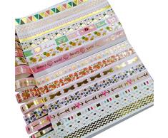 QUUPY - Set di 11 rotoli di nastro Washi per lavori fai da te e confezioni regalo, decorazioni per ufficio e feste