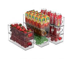 Set di 8 organizer per frigorifero, impilabili, piccole scatole per frigorifero con manico, per cucina, armadi, cosmetici, materiale da ufficio, attrezzi, dispense, senza BPA