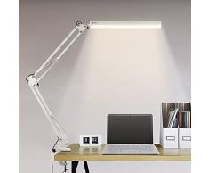 Lampada da Scrivania a LED, 14W Lampada da Tavolo con Morsetto, Protezione degli Occhi, Dimmerabile, 10 Livelli di Luminosità X 3 Modalità di illuminazione, Per Ufficio Lettura Studio, con Adattatore