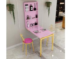 FMSBSC Tavolo Pieghevole A Muro, Scrivanie, Tavolo per Computer, Tavolo da Cucina, Scrivania da Parete in Legno Commerciale per Ufficio Domestico con Vano Portaoggetti, 2 Sedie,Rosa,120cm/47in