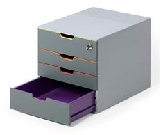 Durable Cassettiera Ufficio Varicolor 4 Safe, 4x Cassetti Colorati con Etichette, Cassetto con Serratura, Organizer 28 x 29.2 x 35.6 cm, 2 Scomparti XXL