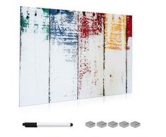 Navaris Lavagna Magnetica in Vetro scrivibile - 90x60cm 5X magneti 1x Pennarello Set Fissaggio - Bacheca Memoboard Decorativa - Design Legno Dipinto