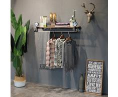 Appendiabiti Peaceip Mensola Ferro battuto Vintage in Legno massello con Combinazione mensola a Muro Gancio Adatto per Soggiorno/Camera da Letto/Studio/Abbigliamento Negozio Nero
