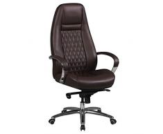 FineBuy Sedia Ufficio Vera Pelle Marrone Poltrona Scrivania Ergonomica | Design Sedia con Ruote & Braccioli | Sedia Girevole Imbottita Studio