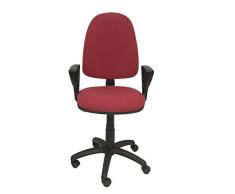 PIQUERAS Y CRESPO Modello 04CP - Sedia da ufficio ergonomica con meccanismo di contatto permanente e regolabile in altezza - Sedile e schienale imbottiti in tessuto BALI colore granato (BRACCIOLI FISSI INCLUSI)