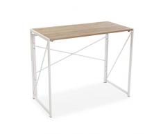 VERSA Jack Scrivania per Computer e Scrittoio Salvaspazio, Piccolo Tavolo da Ufficio, Salotto o Studio di Casa, Pieghevole, Misure (A x L x l) 74 x 45 x 90 cm, Legno e Metallo, Colore Bianco