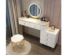 Scrivania da Toeletta, Postazione Trucco, Tavolo Make Up con Specchio Illuminato, Cassettiera 4-5 Grandi Cassetti, Scrivania per Trucco Camera da Letto per Ragazze Toeletta Mobili per Donne Ragazze (