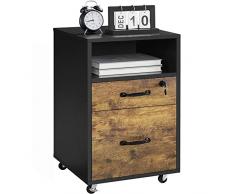 Yaheetech Armadietto da Ufficio e Studio Schedario da Archivio con 2 Cassetti e Ruote Mobile con Ripiano Aperto 40 x 40 x 65,5 cm Mobiletto Portadocumenti A4 Marrone e nero