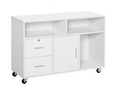 homcom Mobile Porta Stampante con Cassetti, Mobiletto Multiuso per Ufficio e Casa, Bianco, 100x35x65cm