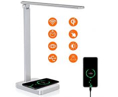 Lampada da Scrivania LED,Lampada da Tavolo Protezione Degli Occhi,WiFi Connessione,Controllo vocale,Touch Control,Dimmerabile,6 Livelli di Luminosità 3 Modalità,Ricarica Wireless,Porta di Ricarica USB