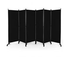 COSTWAY Paravento da Interno in Metallo, Separé Divisorio Interno Pieghevole con Piedini Stabili, Pannelli Divisori per Interni per Casa e Ufficio (Nero, 334,5 x 172 cm (6 Pannelli con ruote))