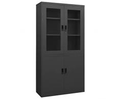 Gecheer Armadio per Ufficio in Acciaio Antracite con Vetrina 90x40x180 cm,Armadietto Archivio per Ufficio in Metallo,Armadio Armadietto Schedario in Acciaio Metallo,Armadio Ufficio con Vetrina