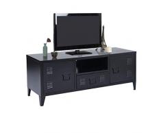 Mobiletto da salotto, grande spazio, 1 cassetto, 2 ante, in metallo, per ufficio, armadio, credenza portaoggetti, mobile televisione, colore: nero, 120 x 40 x 48 cm