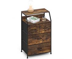 Mobile con 4 Cassetti Moderno Como Cassettiera Vintage Armadietto Salvaspazio Cassettiera Armadio Comò e Comodini per Camera da Letto Ufficio Cucina Ingresso Soggiorno Legno + Acciaio Nero + Marrone