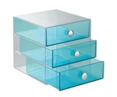 InterDesign Drawers | Contenitore a scomparti con 3 cassetti | Mini cassettiera Portagioielli e make-up | pratico Organizer ufficio | Plastica – blu acqua