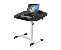 Lvhcmfohm Tavolino con Ruote, Scrivania per Computer con Ruote, Regolabile in Altezza, può Essere Ruotato di 360°, Adatto per Ufficio, Camera da Letto, Divano, Capezzale (Nero, 60x40cm)