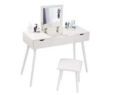 EUGAD Set di Tavolo da Trucco con Specchiera Tavolo da Toletta Moderno con Gran Specchio e Sgabello Scrivania per Trucco con Cassetti Bianco 0014SZT