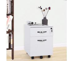 SONGMICS Cassettiera Portacartelle Bloccabile, Comodino Mobile con Cassetti, Armadietto da ufficio, Montaggio Facile (con Istruzioni e Utensile) 44 x 40 x 54,5 cm Bianco LCD22W