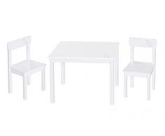 roba Set Tavolo + 2 Sedie per Bambini Little Stars - Stile Country - dai 18 Mesi ai 10 Anni - Panca a 3 Altezze - Convertibile - Leggero e Robusto - Legno Bianco