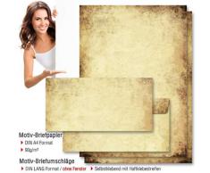 Paper Media - Set composto da 10 fogli di carta da lettere, con 10 buste abbinate in formato DIN lungo, senza finestra, motivo: carta invecchiata su ambo i lati