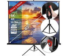 Schermo per Proiettore con Treppiede - 152x152cm, 85 Pollici, Tela Bianca, Vinile, Formato 1:1, 4:3, 16:9, per Cinema a Casa, Sale Conferenze - Schermo di Proiezione, Telo da Videoproiettore