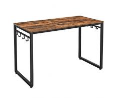 VASAGLE Scrivania, Tavolo da Computer, Scrittoio con 8 Ganci, 120 x 60 x 75 cm, per Ufficio Studio, Facile da Montare, Struttura in Metallo, Design Industriale, Marrone Vintage e Nero LWD58X