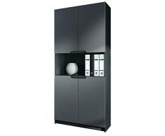 Vladon Logan V2, mobile per ufficio, archivio con 5 scomparti e 4 ante, nero opaco/grafite satinato (82 x 184 x 37 cm)