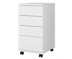HOCSOK Armadietto da Ufficio con 4 Cassetti, Armadio di Archiviazione Rimovibile Sotto la Scrivania, Cassettiera Schedario da Ufficio per Ufficio, Studia, Bianco, 33 x 63.5 x 39 cm