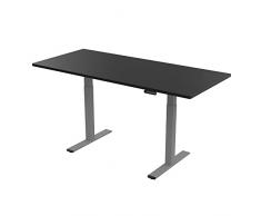 E.For.U® Scrivania Regolabile Altezza Scrivania Motorizzata 180x80cm, Due Motori Elettrici, Due Gambe in Acciaio Regolabili su Due Livelli (Grigio), Piano Nero, 4 Posizioni Memorizzabili DT20L