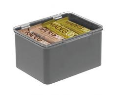 mDesign Scatola plastica per Cucina, la dispensa o L'Ufficio - Scatola con Coperchio in plastica Senza BPA - Organizer portaoggetti per Articoli casalinghi - Grigio Scuro e Trasparente