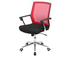 SONGMICS Sedia da Ufficio Girevole, Sedia da Scrivania a Rete, Altezza Regolabile, Inclinazione ad Ondeggiamento, Max Portata 110 kg, per Studio Ufficio, Rosso e Nero OBN83RD