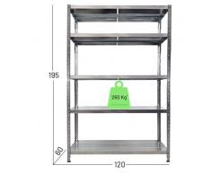 Scaffalatura metallica Maciste - ALTA PORTATA - scaffale in metallo Zincato - 120x60x195h - 5 Ripiani- Portata 1.300 Kg