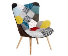 EGLEMTEK Kusofa - Poltrona Patchwork Memory Foam con Braccioli. Imbottita con Schienale Alto E Piedi in Legno, Design per Ufficio, Studio, Salotto, Soggiorno, 76 x 68 x 98 cm (Multicolore)