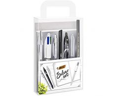 BIC Silver Set Scrittura, 1 Agenda, 2 Penne a Sfera, 1 Penna Gel, 1 Matita in Grafite HB, 1 Fineliner Intensity, 1 Pennarello Indelebile, 1 Portamine, Kit Cancelleria Scuola e Ufficio, Idea Regalo